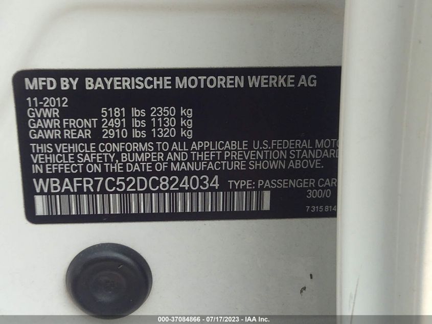 2013 BMW 5 SERIES 535I - WBAFR7C52DC824034