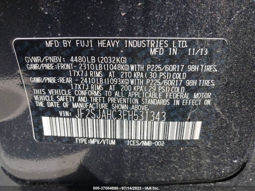 2014 SUBARU FORESTER 2.5I LIMITED - JF2SJAHC3EH531343
