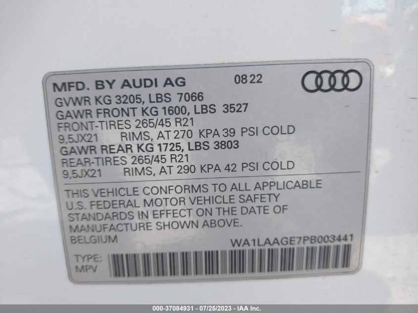 WA1LAAGE7PB003441 Audi E-Tron PREMIUM PLUS 9