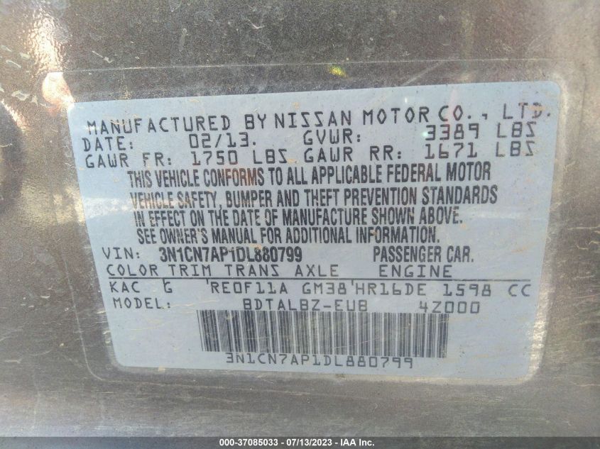 2013 NISSAN VERSA SV - 3N1CN7AP1DL880799