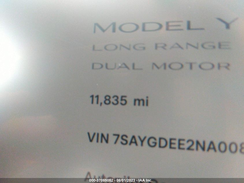 2022 TESLA MODEL Y - 7SAYGDEE2NA008832