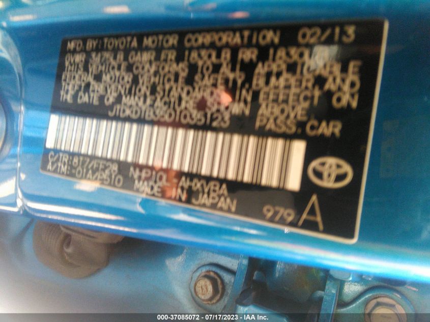 2013 TOYOTA PRIUS C ONE/TWO/THREE/FOUR - JTDKDTB35D1035123
