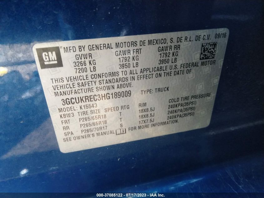 2017 CHEVROLET SILVERADO 1500 LT - 3GCUKREC3HG189009