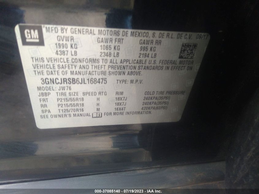 2018 CHEVROLET TRAX PREMIER - 3GNCJRSB6JL168475