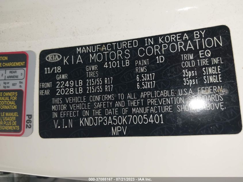 2019 KIA SOUL + - KNDJP3A50K7005401
