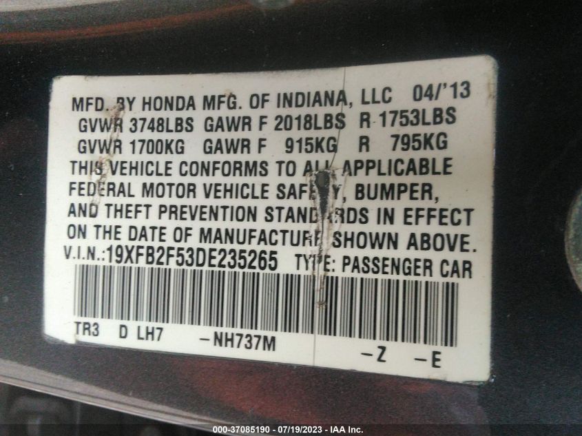 2013 HONDA CIVIC SDN LX - 19XFB2F53DE235265