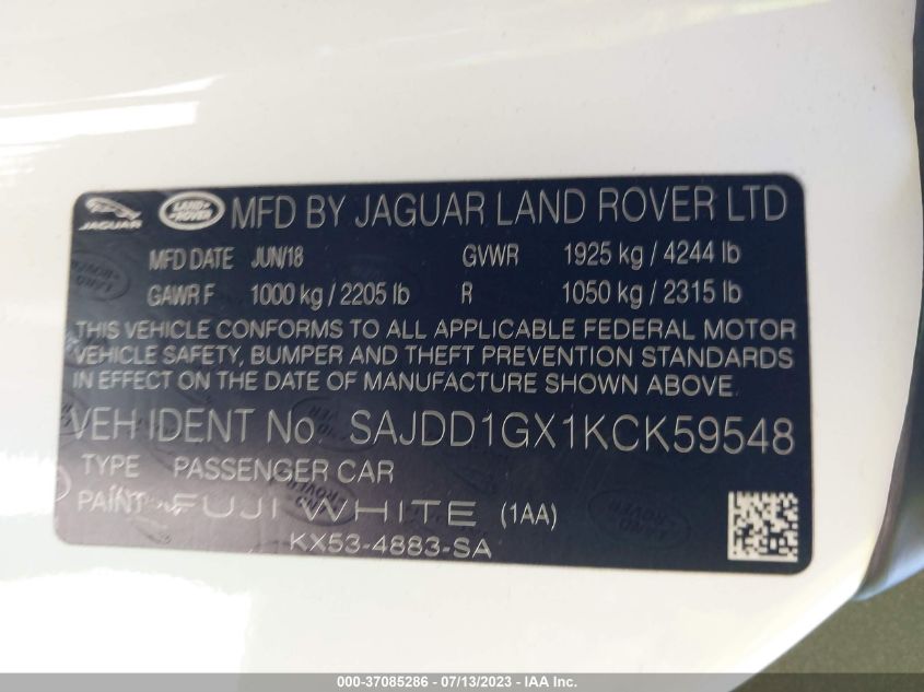2019 JAGUAR F-TYPE P300 - SAJDD1GX1KCK59548
