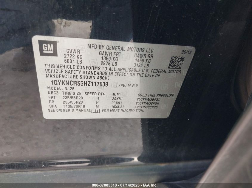 2017 CADILLAC XT5 PREMIUM LUXURY FWD - 1GYKNCRS5HZ117039