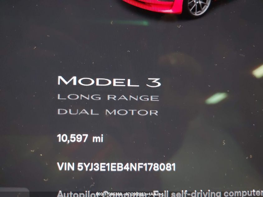 5YJ3E1EB4NF178081 Tesla Model 3 LONG RANGE 7