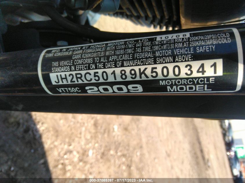2009 HONDA VT750 C JH2RC50189K500341