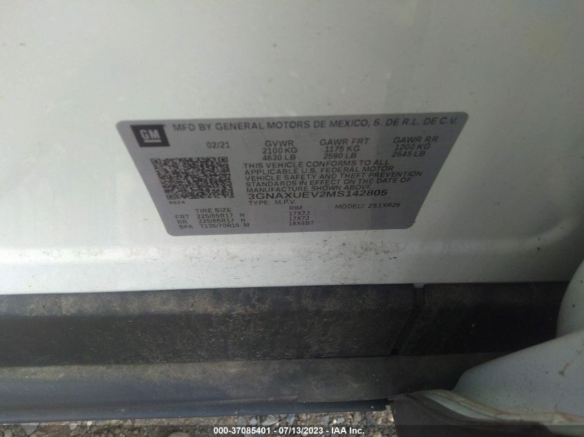2021 CHEVROLET EQUINOX LT - 3GNAXUEV2MS142805