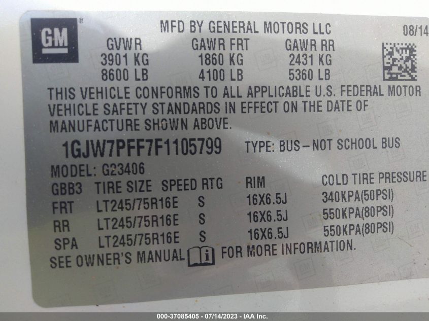 2015 GMC SAVANA PASSENGER LS 1GJW7PFF7F1105799