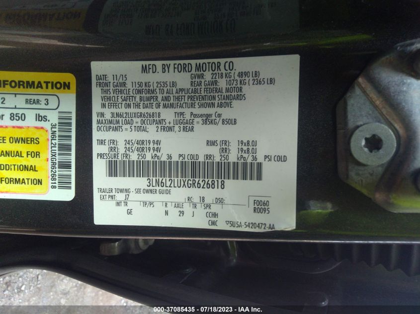 2016 LINCOLN MKZ HYBRID - 3LN6L2LUXGR626818