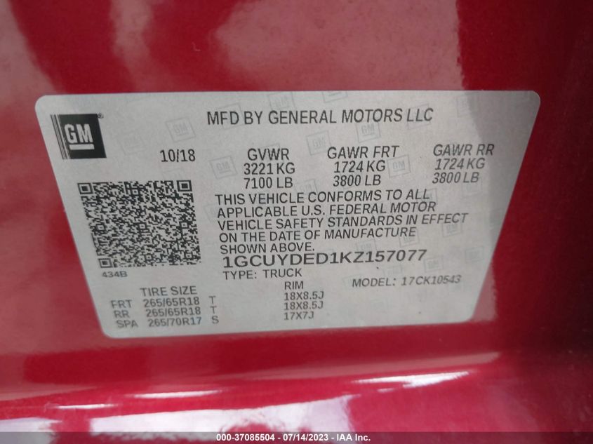 2019 CHEVROLET SILVERADO 1500 LT - 1GCUYDED1KZ157077