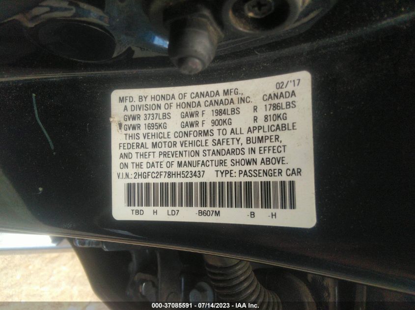 2017 HONDA CIVIC SEDAN EX - 2HGFC2F78HH523437