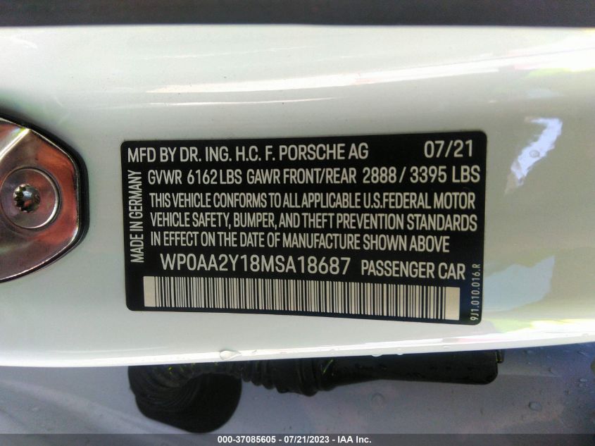 2021 PORSCHE TAYCAN - WP0AA2Y18MSA18687
