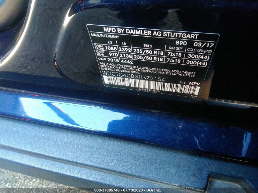 2018 MERCEDES-BENZ GLA GLA 250 - WDCTG4GB3JJ372154