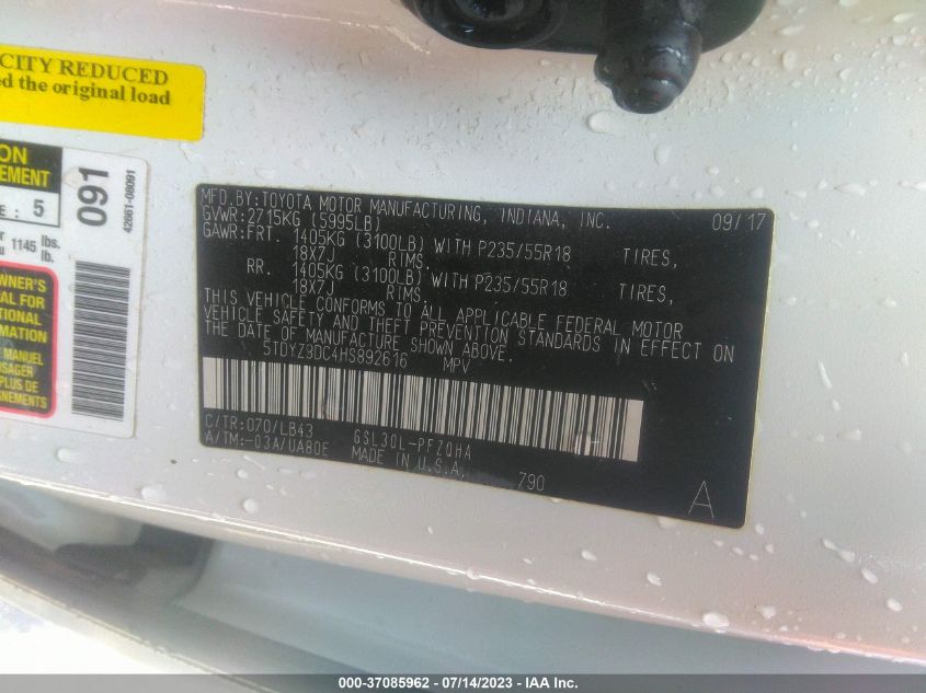 2017 TOYOTA SIENNA XLE AUTO ACCESS - 5TDYZ3DC4HS892616