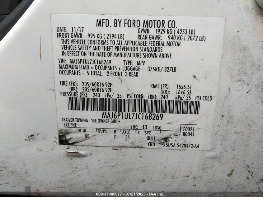 2018 FORD ECOSPORT SE - MAJ6P1UL7JC168269