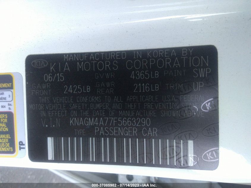 2015 KIA OPTIMA LX - KNAGM4A77F5663290