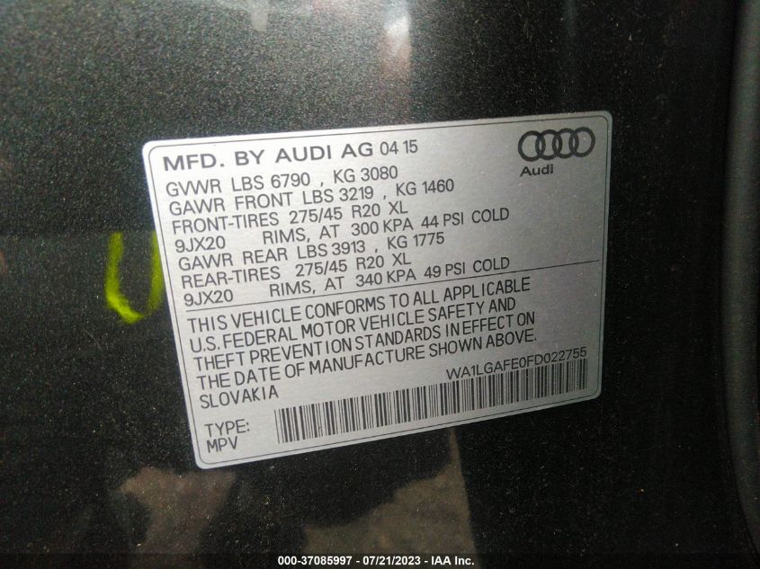 2015 AUDI Q7 PREMIUM PLUS - WA1LGAFE0FD022755