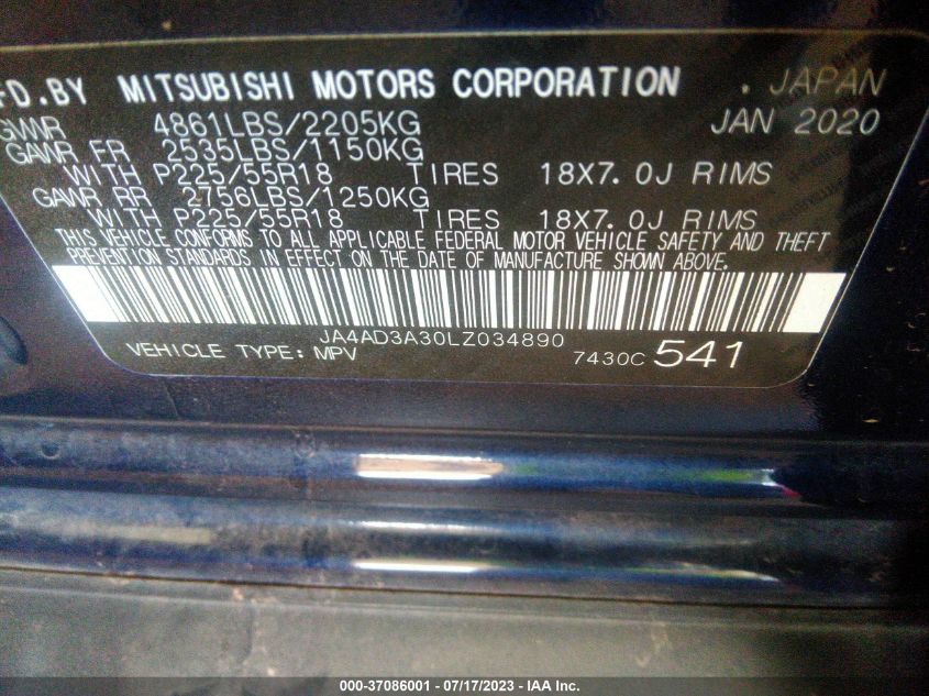2020 MITSUBISHI OUTLANDER SE/SEL/LE/SP - JA4AD3A30LZ034890