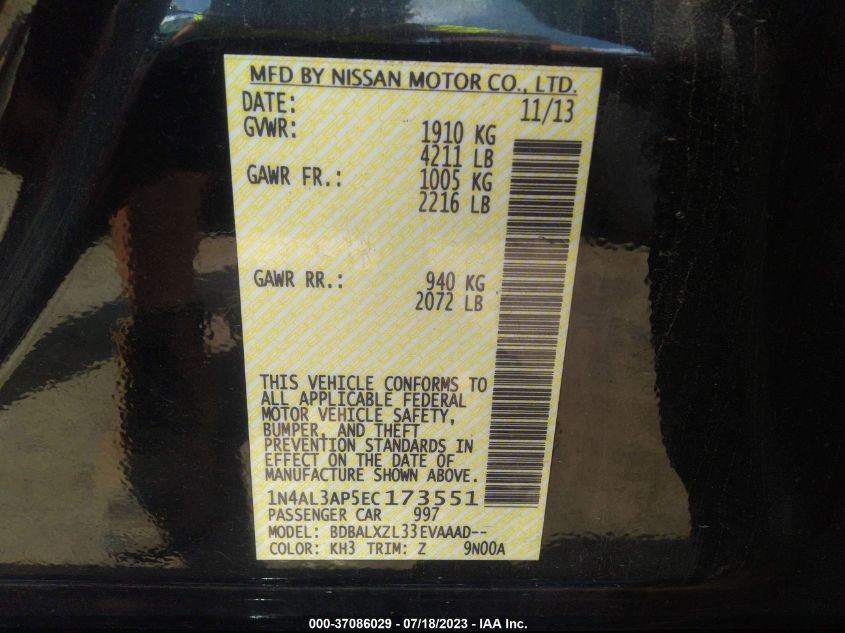 2014 NISSAN ALTIMA 2.5 SL - 1N4AL3AP5EC173551