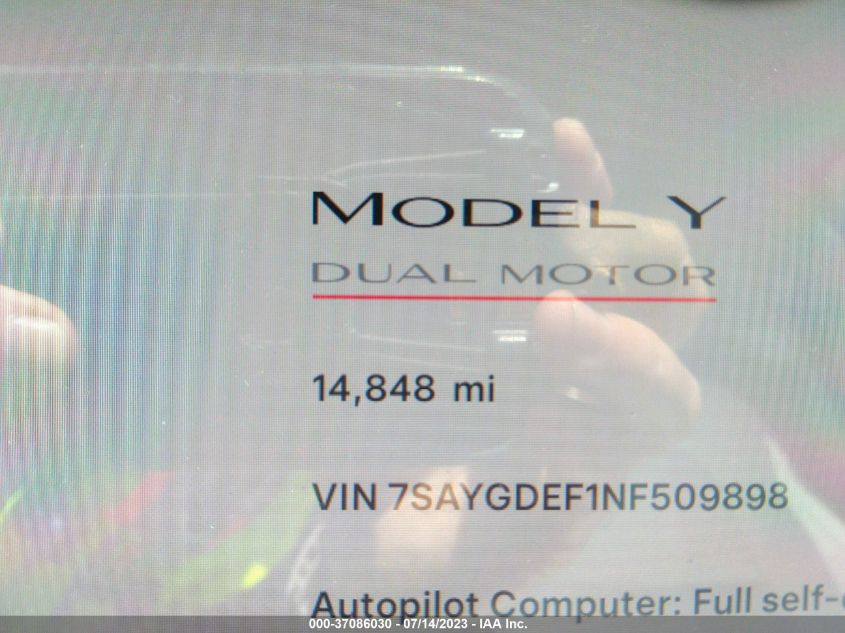 2022 TESLA MODEL Y - 7SAYGDEF1NF509898