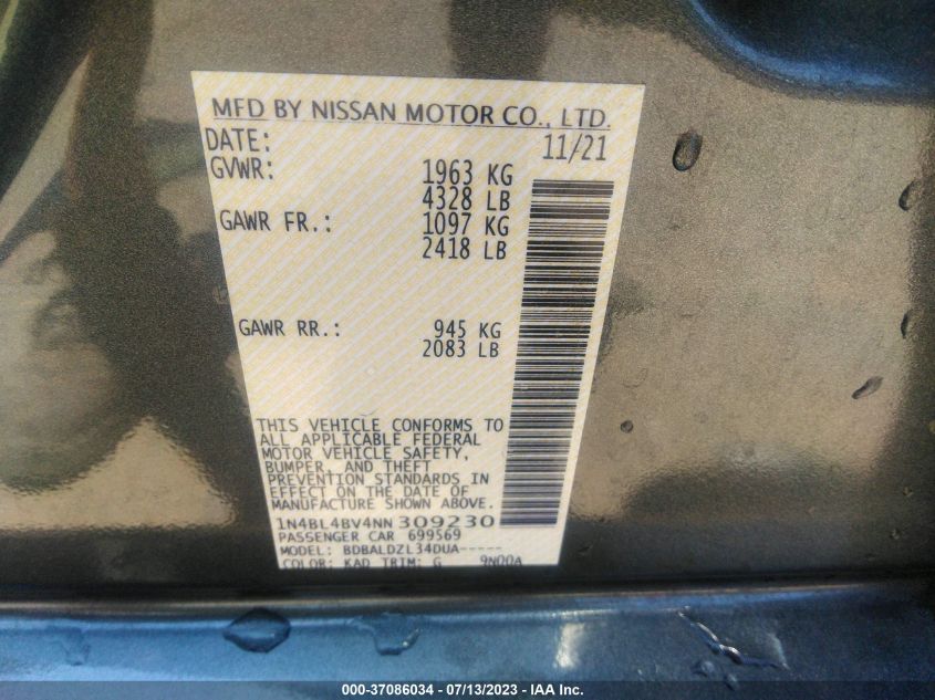2022 NISSAN ALTIMA 2.5 S - 1N4BL4BV4NN309230