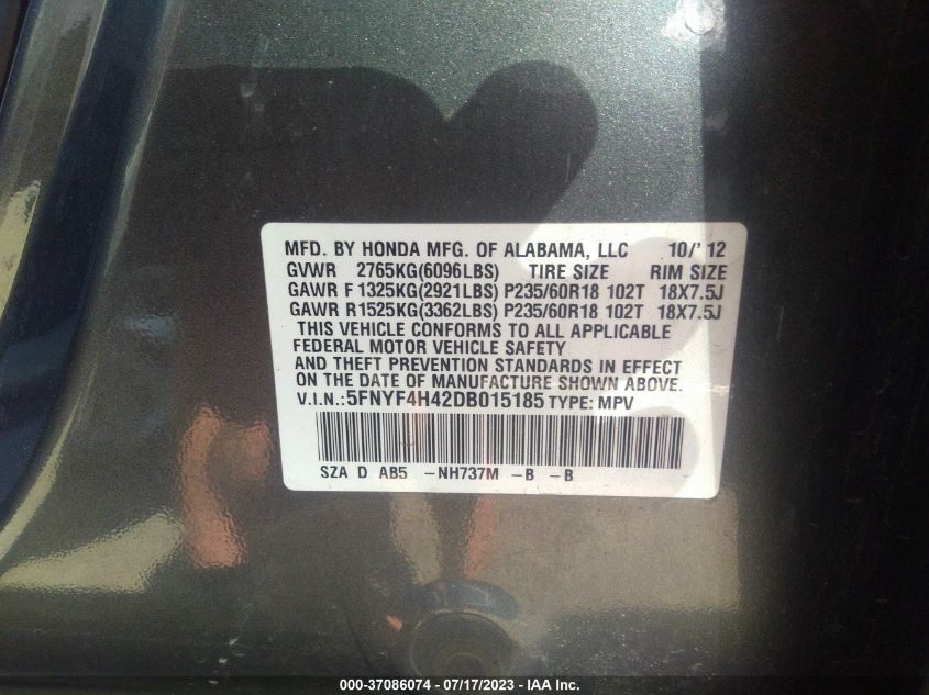 2013 HONDA PILOT EX - 5FNYF4H42DB015185