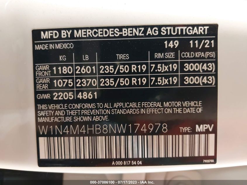 2022 MERCEDES-BENZ GLB GLB 250 W1N4M4HB8NW174978