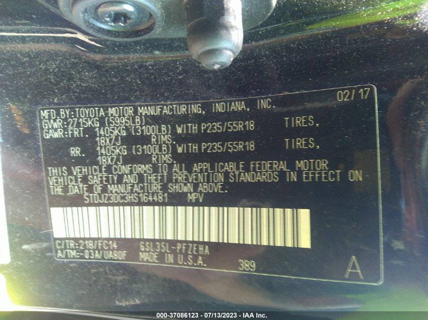 2017 TOYOTA SIENNA LE - 5TDJZ3DC3HS164481