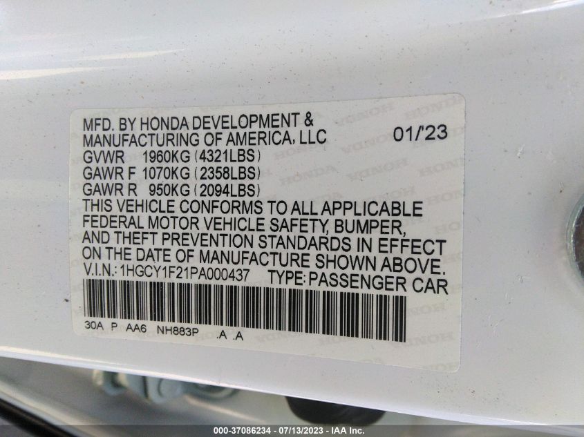 2023 HONDA ACCORD SEDAN LX - 1HGCY1F21PA000437