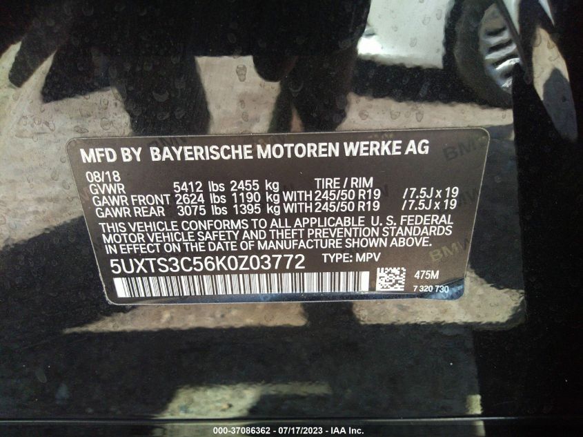 2019 BMW X3 M40I - 5UXTS3C56K0Z03772