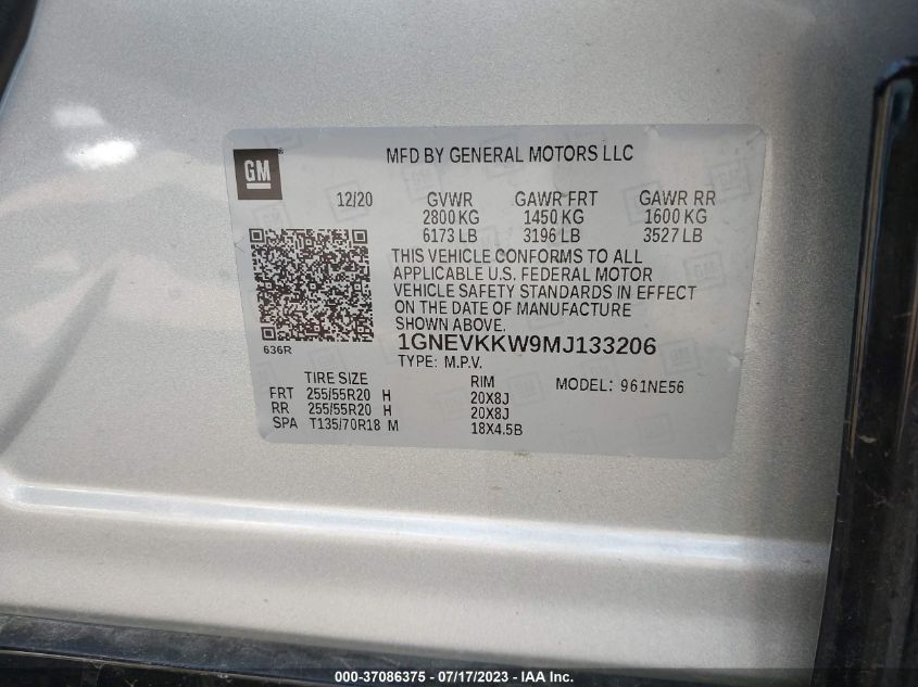 2021 CHEVROLET TRAVERSE PREMIER - 1GNEVKKW9MJ133206