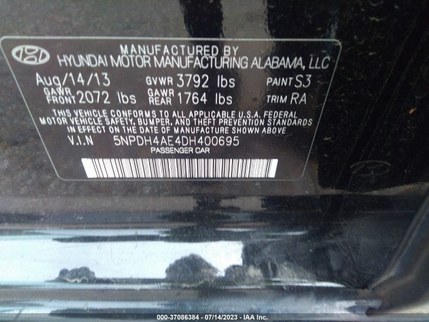 2013 HYUNDAI ELANTRA LIMITED PZEV - 5NPDH4AE4DH400695