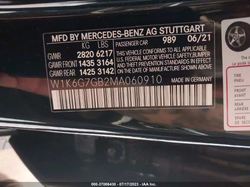2021 MERCEDES-BENZ S-CLASS S 580 - W1K6G7GB2MA060910
