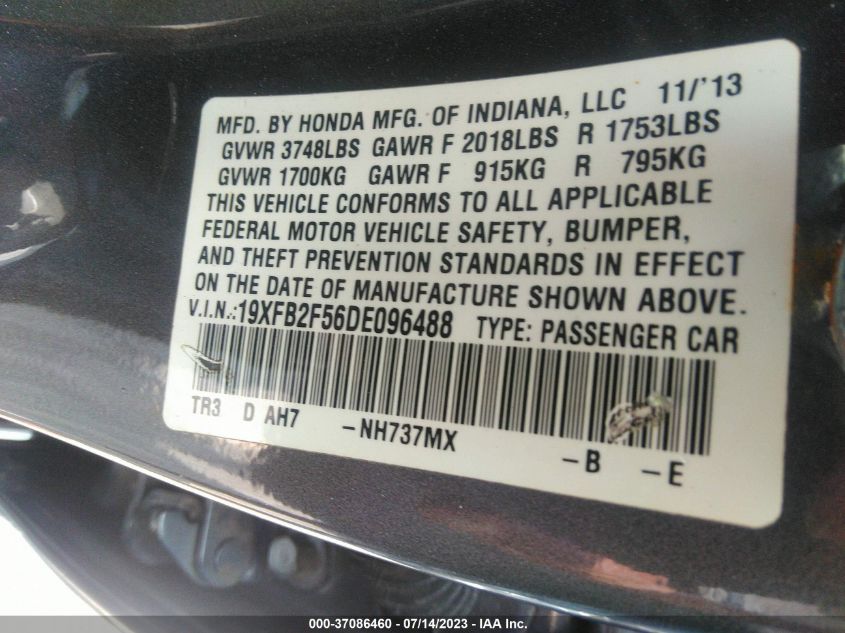 2013 HONDA CIVIC SDN LX - 19XFB2F56DE096488
