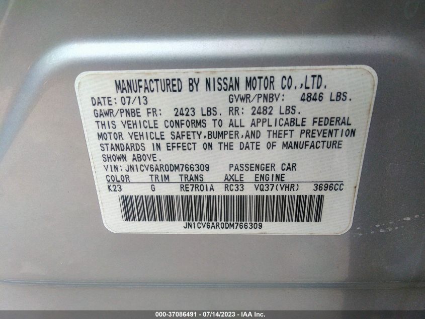 2013 INFINITI G37X JN1CV6AR0DM766309
