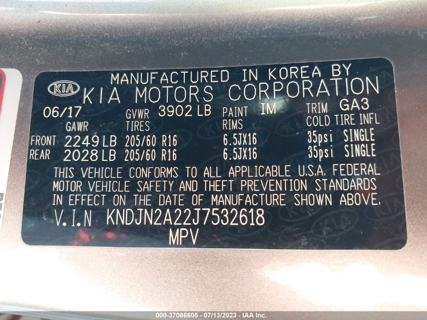 2018 KIA SOUL BASE - KNDJN2A22J7532618