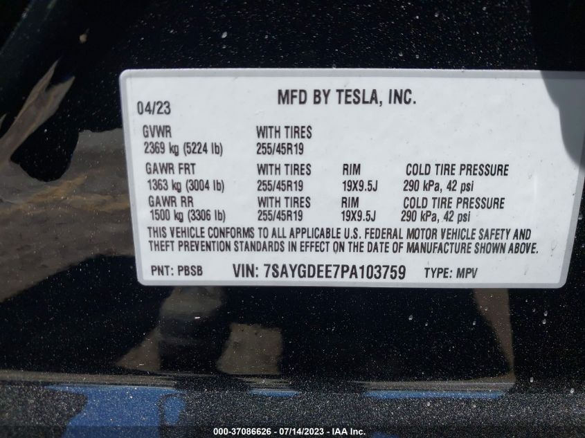 2023 TESLA MODEL Y LONG RANGE - 7SAYGDEE7PA103759