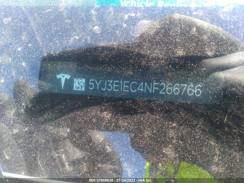2022 TESLA MODEL 3 - 5YJ3E1EC4NF266766