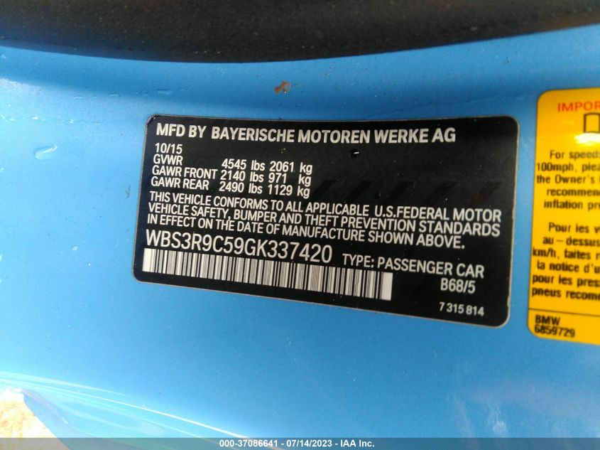 2016 BMW M4 - WBS3R9C59GK337420