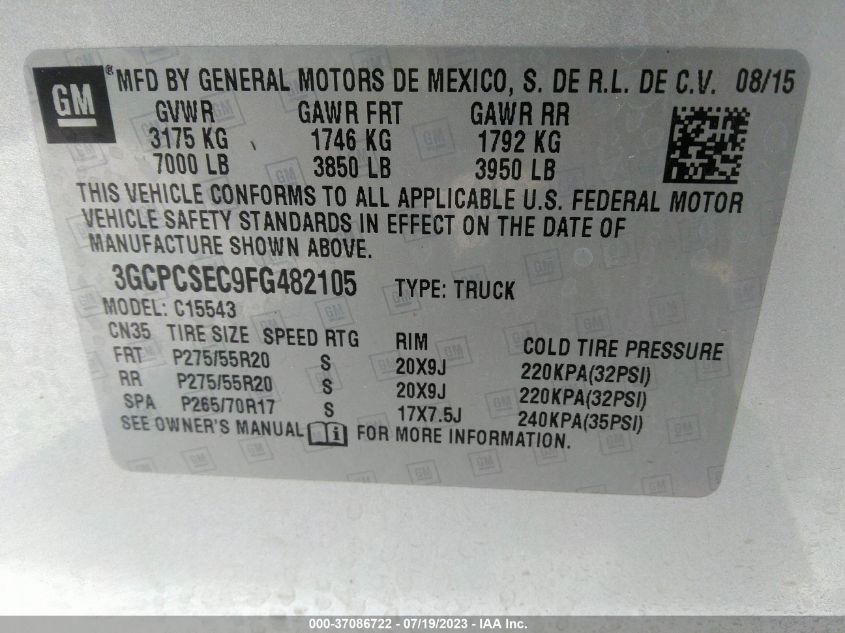 2015 CHEVROLET SILVERADO 1500 LTZ - 3GCPCSEC9FG482105