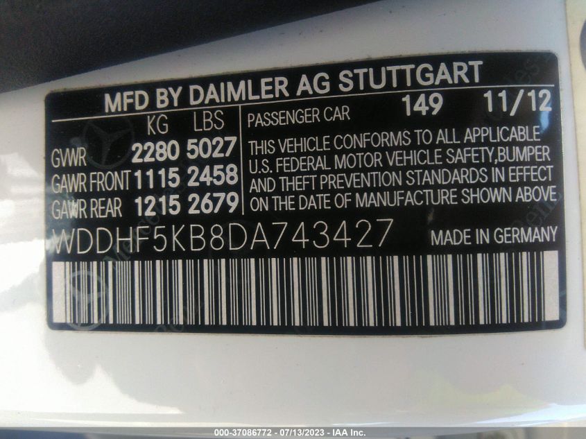 2013 MERCEDES-BENZ E-CLASS E 350 - WDDHF5KB8DA743427