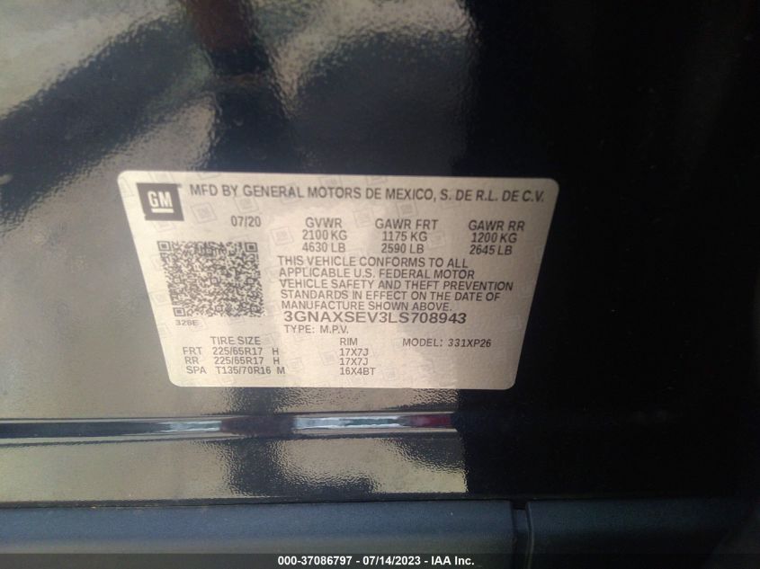 2020 CHEVROLET EQUINOX LS - 3GNAXSEV3LS708943