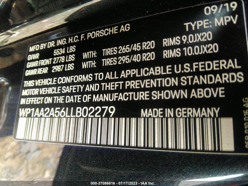 2020 PORSCHE MACAN - WP1AA2A56LLB02279