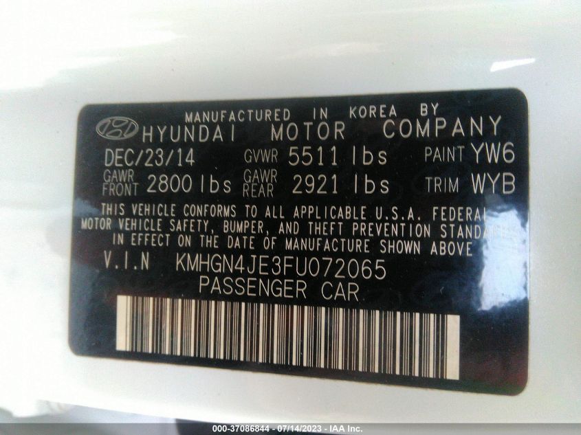 2015 HYUNDAI GENESIS 3.8L - KMHGN4JE3FU072065