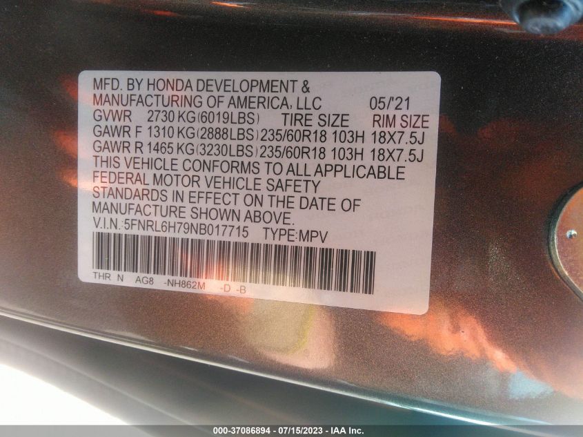 2022 HONDA ODYSSEY EXL - 5FNRL6H79NB017715