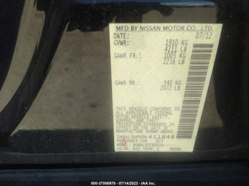 2013 NISSAN ALTIMA 2.5 S - 1N4AL3APXDN411848